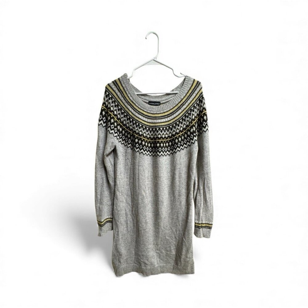 Cynthia Rowley Fair Isle Sweater Dress Gray Yellow Black Knit Women’s XL